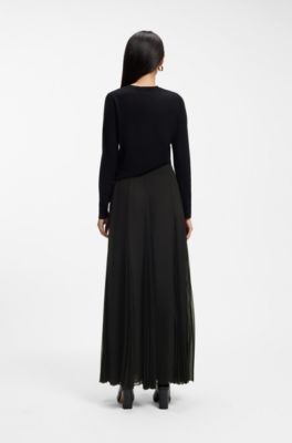 Falda larga con apliques de plis&eacute; fluido, Negro
