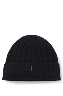 Cashmere beanie with Aran cable knit, Black
