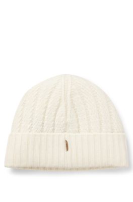 Cashmere beanie with Aran cable knit, White