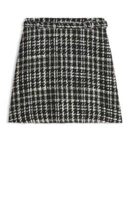 Jupe courte coupe &eacute;vas&eacute;e en tissu boucl&eacute; &agrave; carreaux, Fantaisie