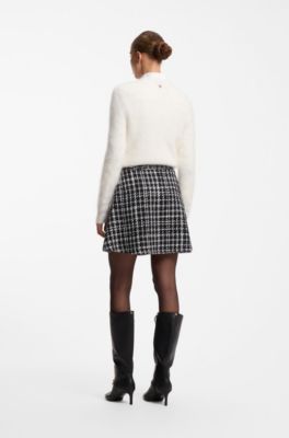 Jupe courte coupe &eacute;vas&eacute;e en tissu boucl&eacute; &agrave; carreaux, Fantaisie