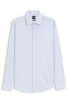 Slim-fit shirt in Pepita-patterned cotton, Light Blue