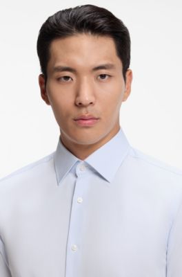 Slim-fit shirt in Pepita-patterned cotton, Light Blue