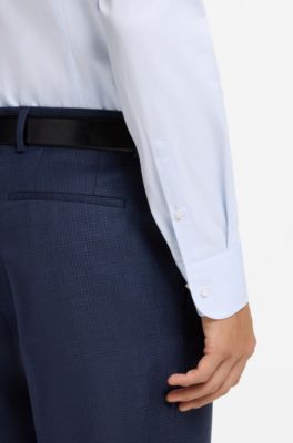 Slim-fit shirt in Pepita-patterned cotton, Light Blue