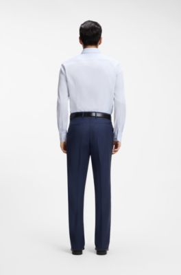 Slim-fit shirt in Pepita-patterned cotton, Light Blue
