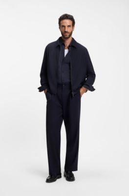 Slim-fit shirt in printed performance-stretch jersey, Dark Blue