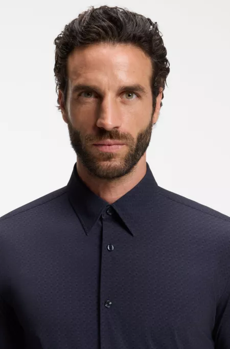 Slim-fit shirt in printed performance-stretch jersey