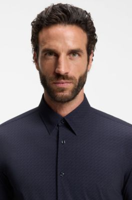 Chemise Slim en jersey stretch imprim&eacute; performant, Bleu fonc&eacute;