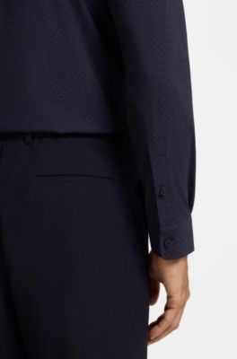 Chemise Slim en jersey stretch imprim&eacute; performant, Bleu fonc&eacute;