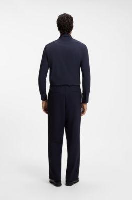 Chemise Slim en jersey stretch imprim&eacute; performant, Bleu fonc&eacute;