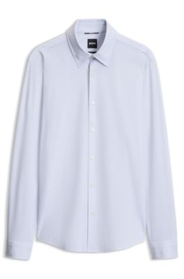 Camisa slim fit en punto t&eacute;cnico el&aacute;stico estampado, Celeste