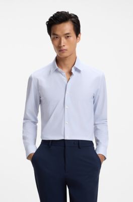 Chemise Slim en jersey stretch imprim&eacute; performant, bleu clair