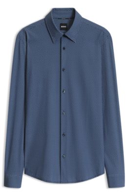 Chemise Slim en jersey stretch imprim&eacute; performant, bleu clair