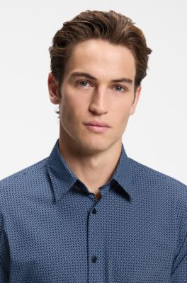 Slim-fit shirt in printed performance-stretch jersey, Light Blue