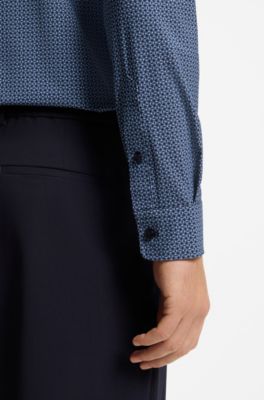 Slim-fit shirt in printed performance-stretch jersey, Light Blue