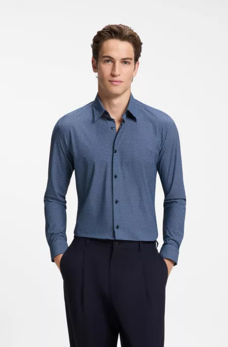 Slim-fit shirt in printed performance-stretch jersey