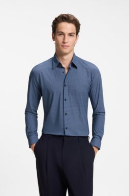 Slim-fit shirt in printed performance-stretch jersey, Light Blue