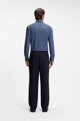 Camisa slim fit en punto t&eacute;cnico el&aacute;stico estampado, Celeste