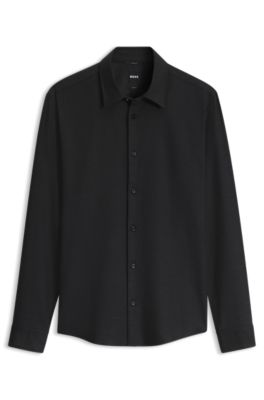 Slim-fit shirt in stretch melange cotton, Black