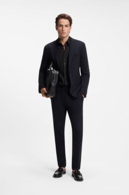 Slim-fit shirt in stretch melange cotton, Black