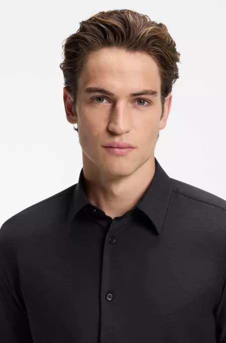 Slim-fit shirt in stretch melange cotton