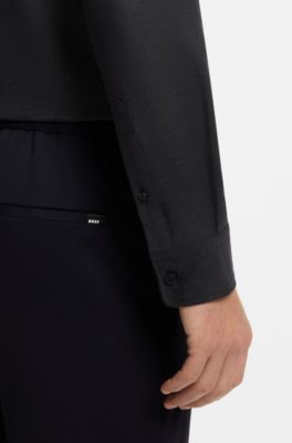 Slim-fit shirt in stretch melange cotton, Black