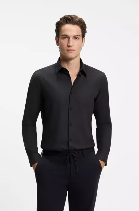 Slim-fit shirt in stretch melange cotton