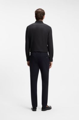 Slim-fit shirt in stretch melange cotton, Black