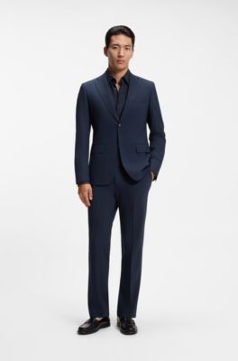 Slim-fit shirt in stretch melange cotton, Light Blue