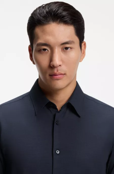 Slim-fit shirt in stretch melange cotton