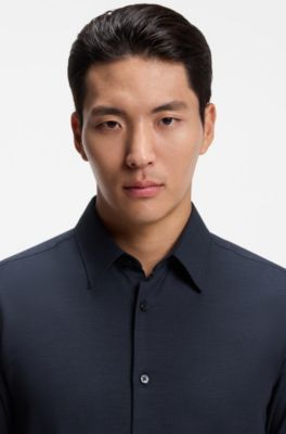 Slim-fit shirt in stretch melange cotton, Light Blue