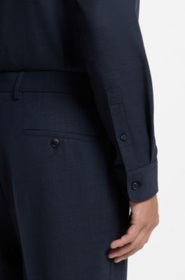 Slim-fit shirt in stretch melange cotton, Light Blue