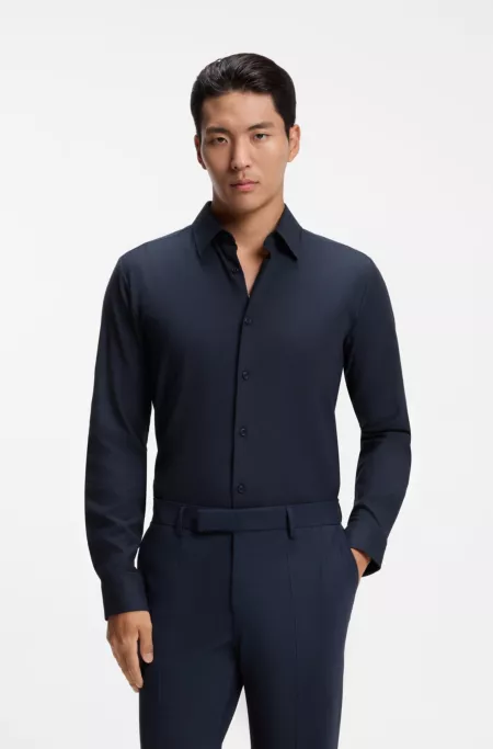 Slim-fit shirt in stretch melange cotton