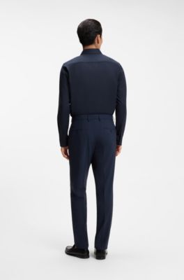 Slim-fit shirt in stretch melange cotton, Light Blue