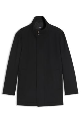 Abrigo formal en tejido italiano con cuello alzado, Negro
