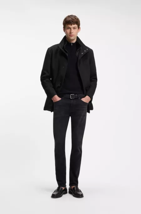 Formal coat in Italian fabric with a stand collar