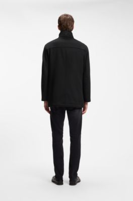 Abrigo formal en tejido italiano con cuello alzado, Negro