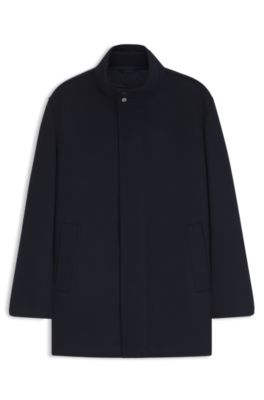 Abrigo formal en tejido italiano con cuello alzado, Azul oscuro