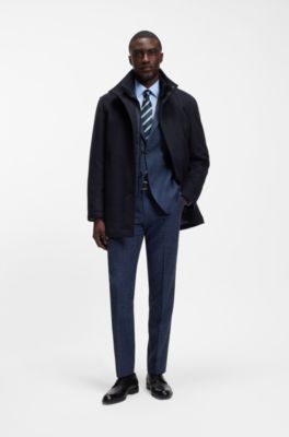 Abrigo formal en tejido italiano con cuello alzado, Azul oscuro