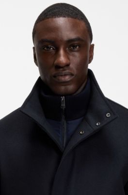 Abrigo formal en tejido italiano con cuello alzado, Azul oscuro