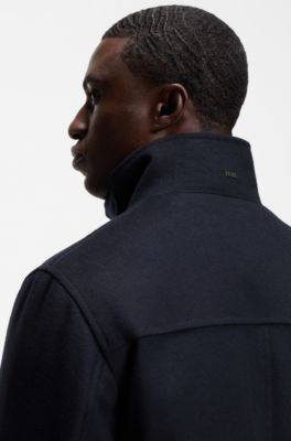 Abrigo formal en tejido italiano con cuello alzado, Azul oscuro
