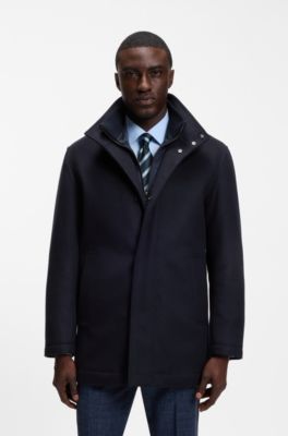 Abrigo formal en tejido italiano con cuello alzado, Azul oscuro