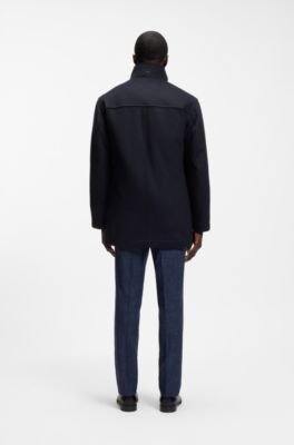 Abrigo formal en tejido italiano con cuello alzado, Azul oscuro