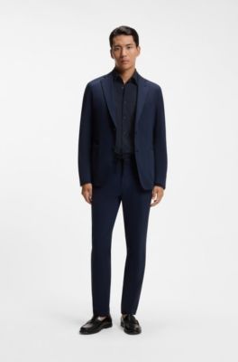 Slim-fit shirt in printed performance-stretch jersey, Dark Blue