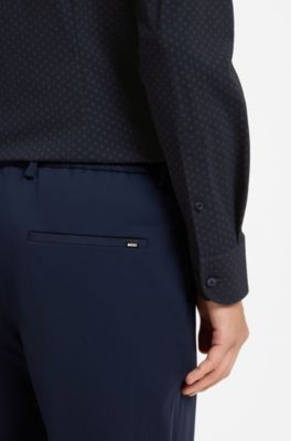 Slim-fit shirt in printed performance-stretch jersey, Dark Blue