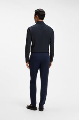 Slim-fit shirt in printed performance-stretch jersey, Dark Blue