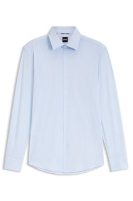 Slim-fit shirt in printed performance-stretch jersey, Light Blue
