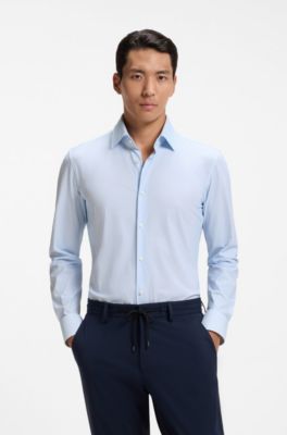Slim-fit shirt in printed performance-stretch jersey, Light Blue