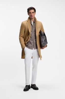 Abrigo formal slim fit de lana y cashmere, Beige