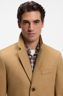 Abrigo formal slim fit de lana y cashmere, Beige
